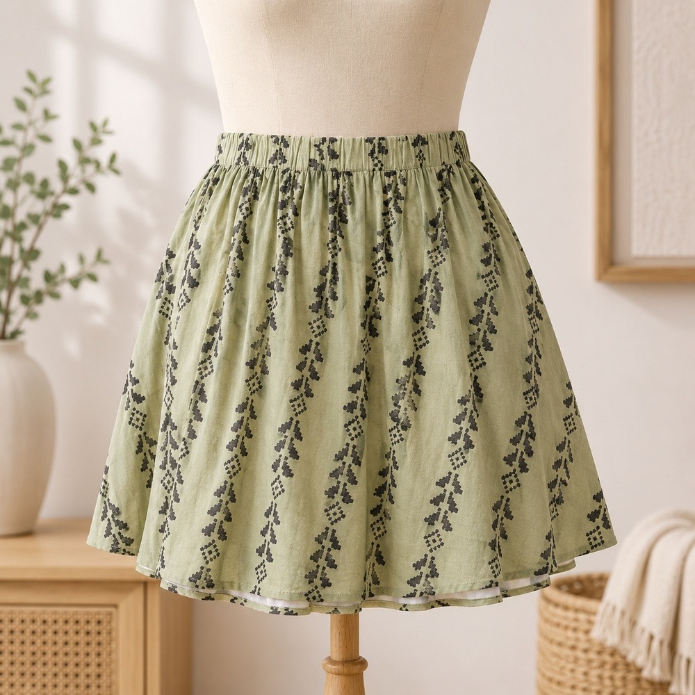 NWT Cupshe Mini Skirt Womens Large Sage Green Geometric Tribal Print Boho Flowy